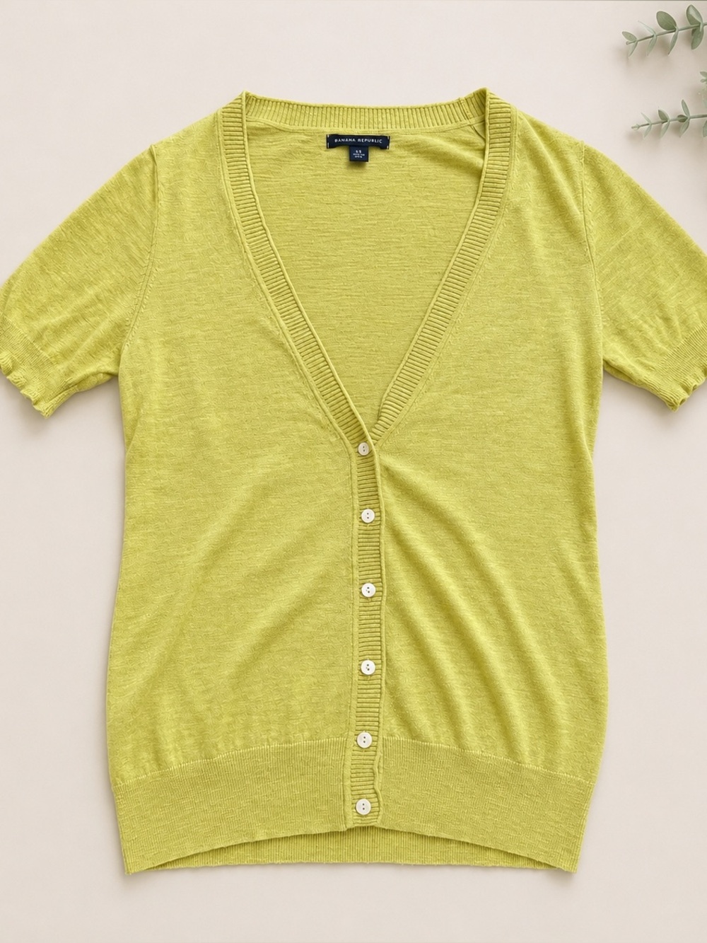 Banana Republic Short Sleeve Button Cardigan — Yellow 100% Cotton Small